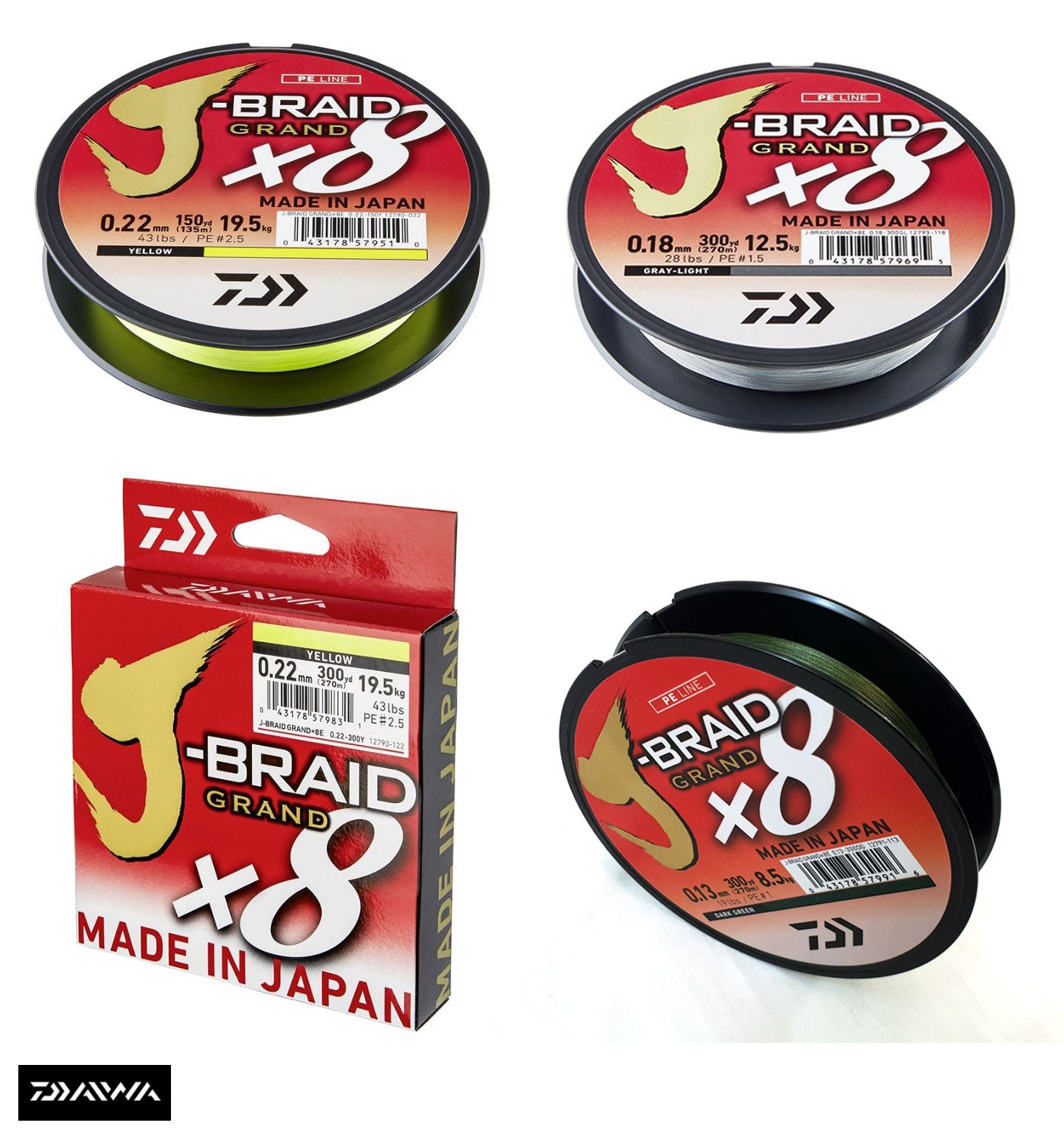 New Daiwa J-Braid Grand X8 Fishing Line 135m - All Colours & Breaking Strains