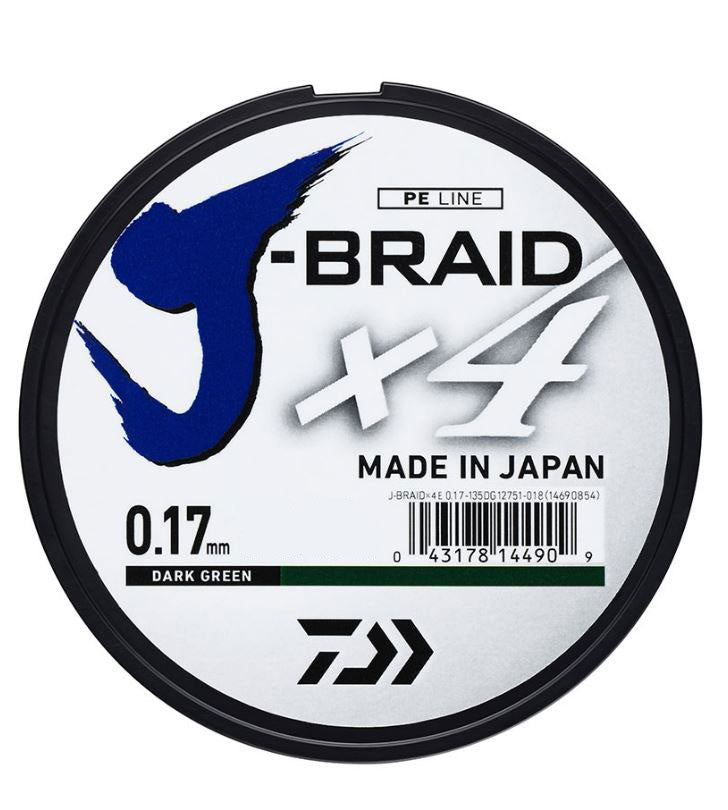 New Daiwa J-Braid X4 Fishing Line Dark Green 270m Spool - All Breaking Strains