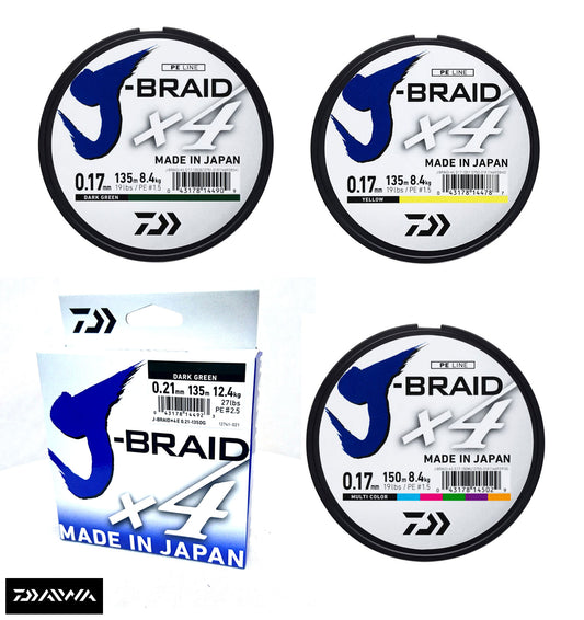 New Daiwa J-Braid X4 Fishing Line 135m Spool - All Colours & Breaking Strains