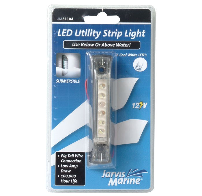 JARVIS WALKER MARINE LED UTILITY STRIP WHITE W/PIGTAIL (STRIP LIGHT 6 WHITE LED)