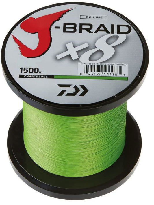 NEW DAIWA J-BRAID X8 FISHING LINE BULK 1500m SPOOL CHARTREUSE 29lb 0.20mm