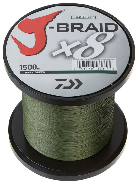 NEW DAIWA J-BRAID X8 FISHING LINE BULK 1500m SPOOL DARK GREEN 29lb 0.20mm