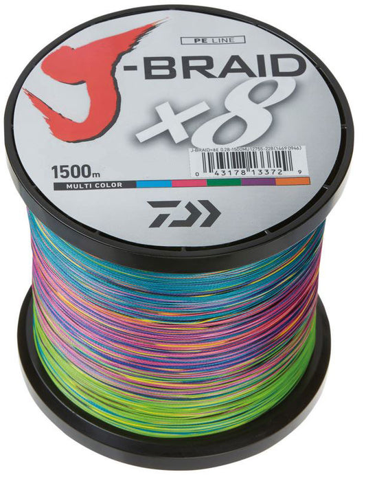 NEW DAIWA J-BRAID X8 FISHING LINE BULK 1500m SPOOL MULTI COLOUR 40lb 0.24mm